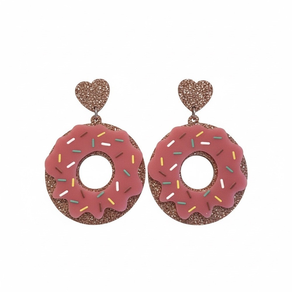KLASS Heart 💕 Pink Frosted Acrylic Sprinkle Large Donut 🍩 Dangle Drop Earrings